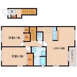 近鉄御所駅 徒歩5分 2階の物件間取画像